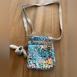 Kipling Sabian Mini Crossbody Bag Multicolor Splatter Print w/ Monkey Keychain
